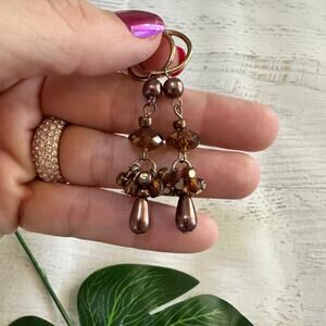 BOGO FREE HUGGIE BROWN BEADED DANGLE EARRINGS